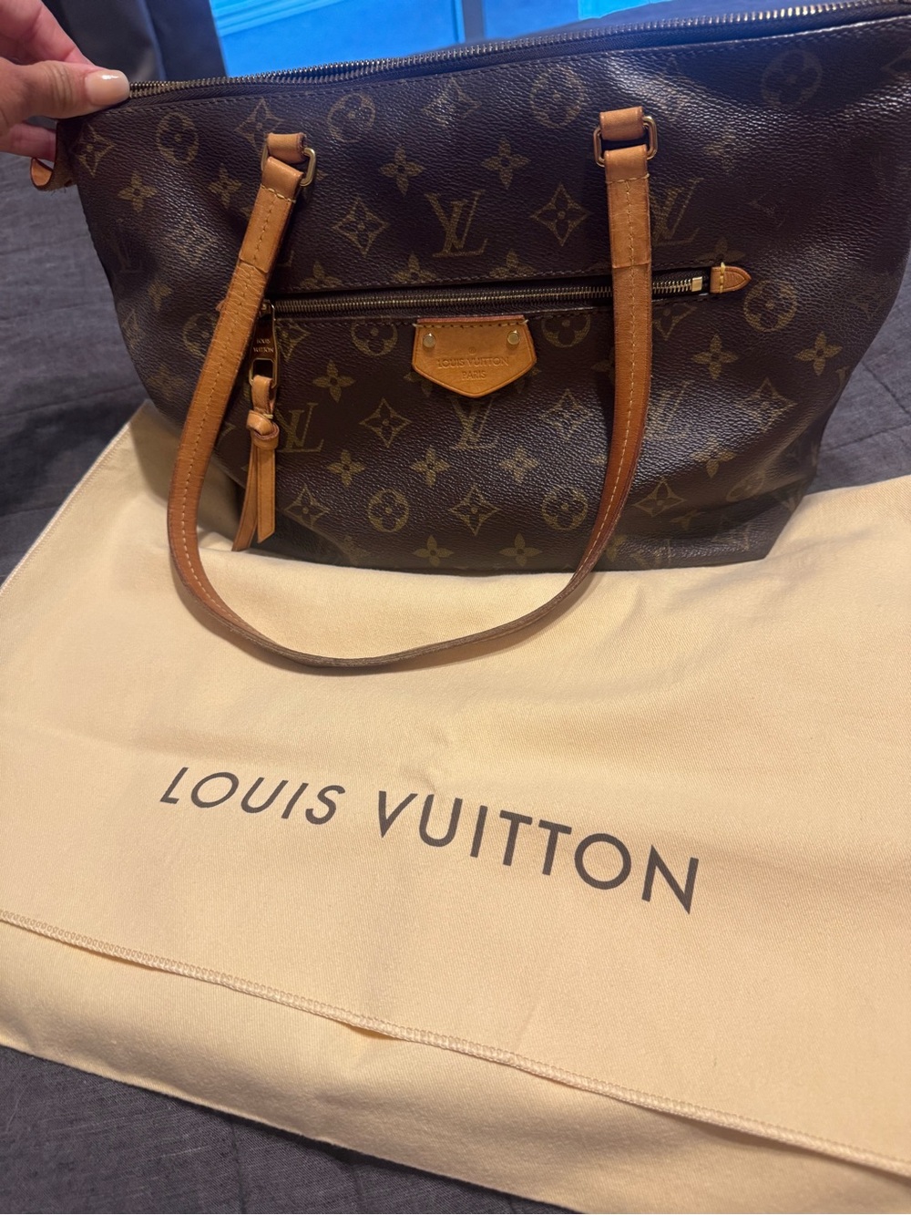Louis Vuitton Monogram Canvas Tote with Tan Leather Trim